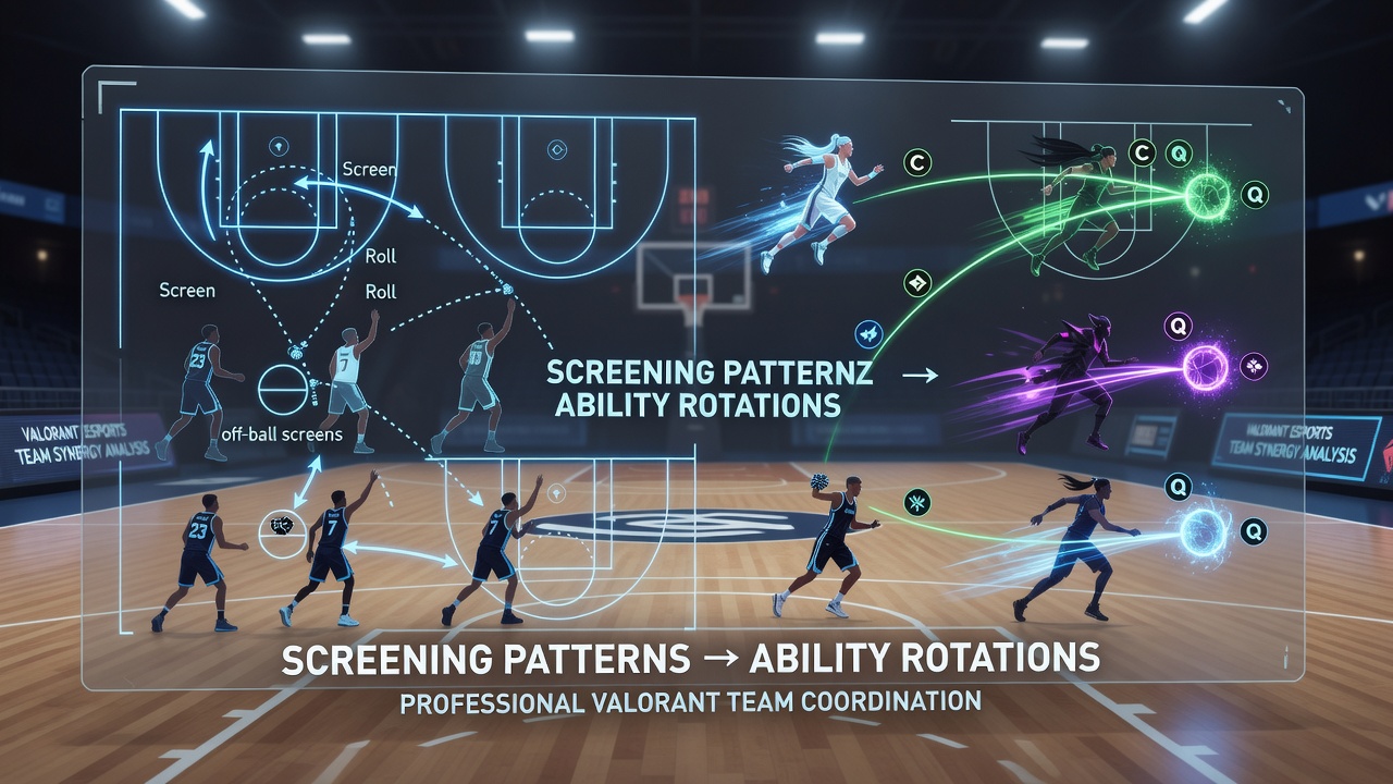 Valorant team executing a basketball-inspired screen setup during a professional match on Bind