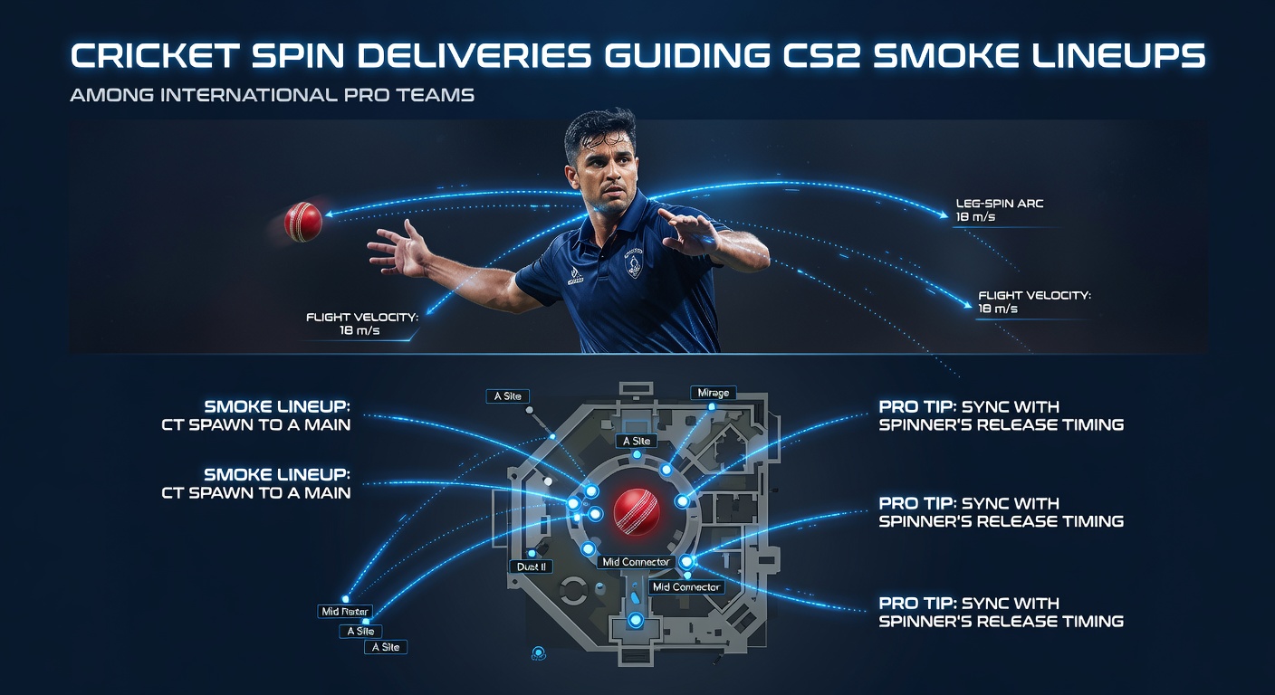 Professional CS2 player executing a smoke lineup inspired by cricket spin mechanics during an international match