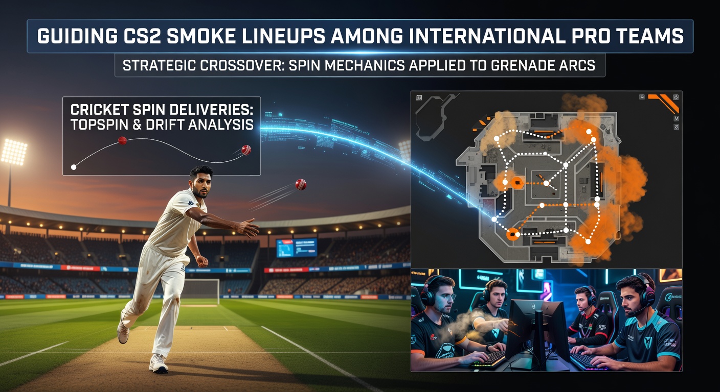 CS2 team practicing smoke lineups modeled after cricket spin variations in a training facility