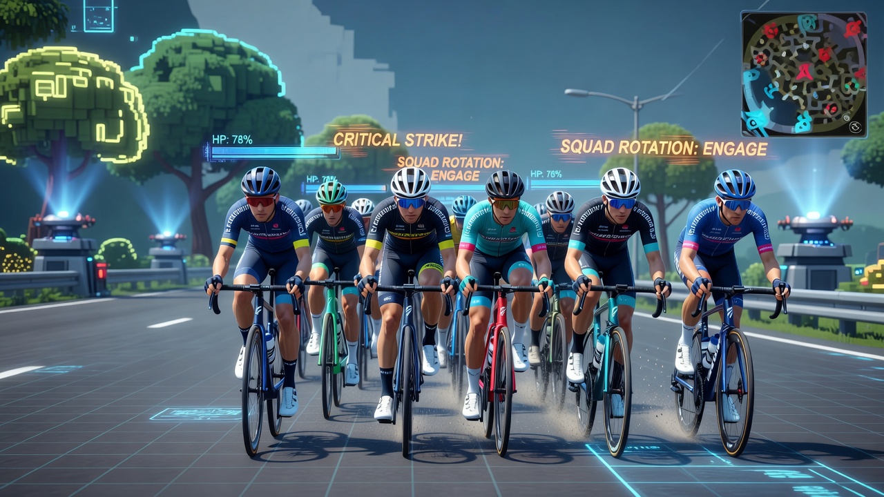 Cyclists maintaining formation in a professional peloton during a road race