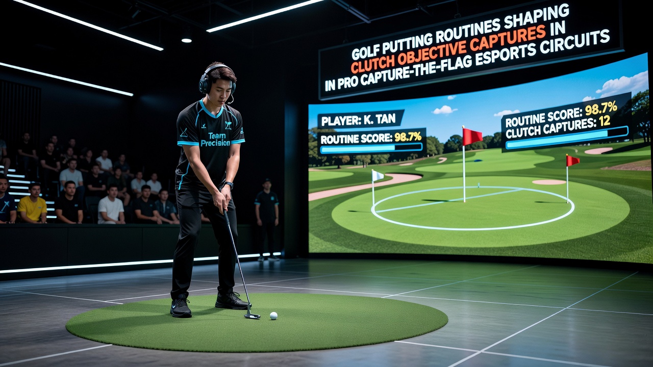 Team training session showing esports athletes applying golf-inspired focus techniques ahead of a capture-the-flag objective play