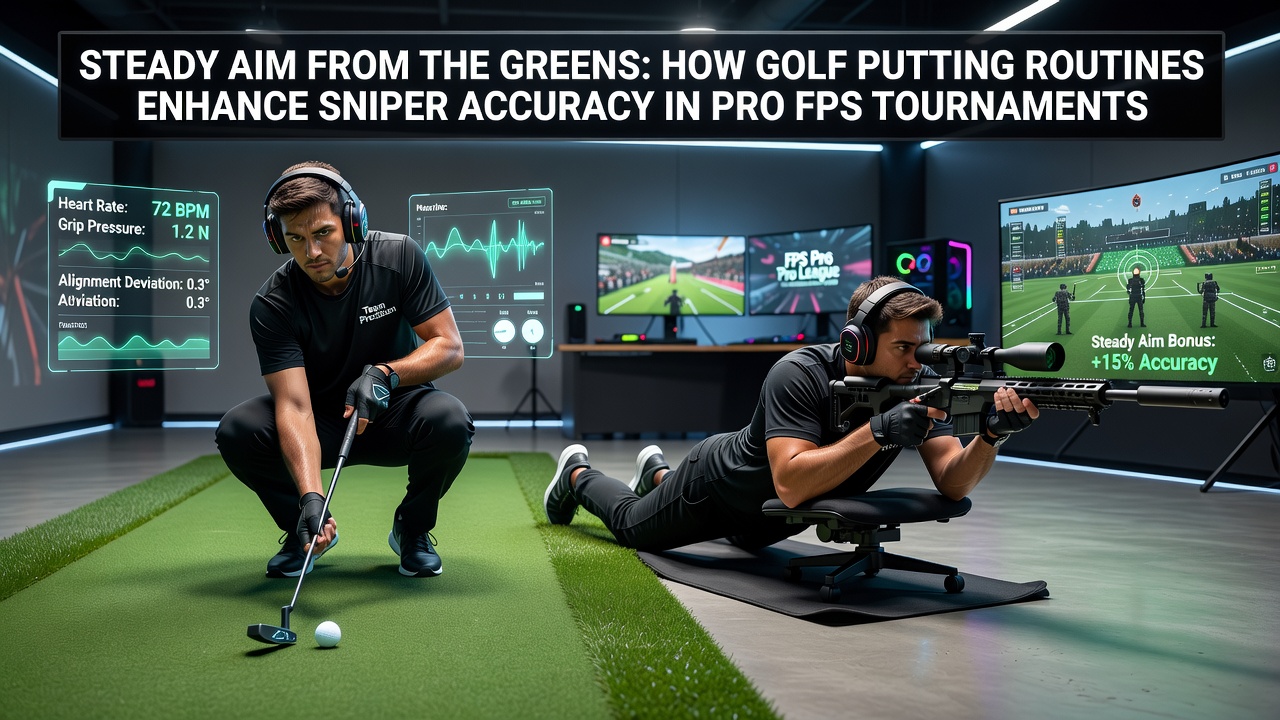 Esports sniper competitor maintaining steady posture during tournament match with focus on crosshair control